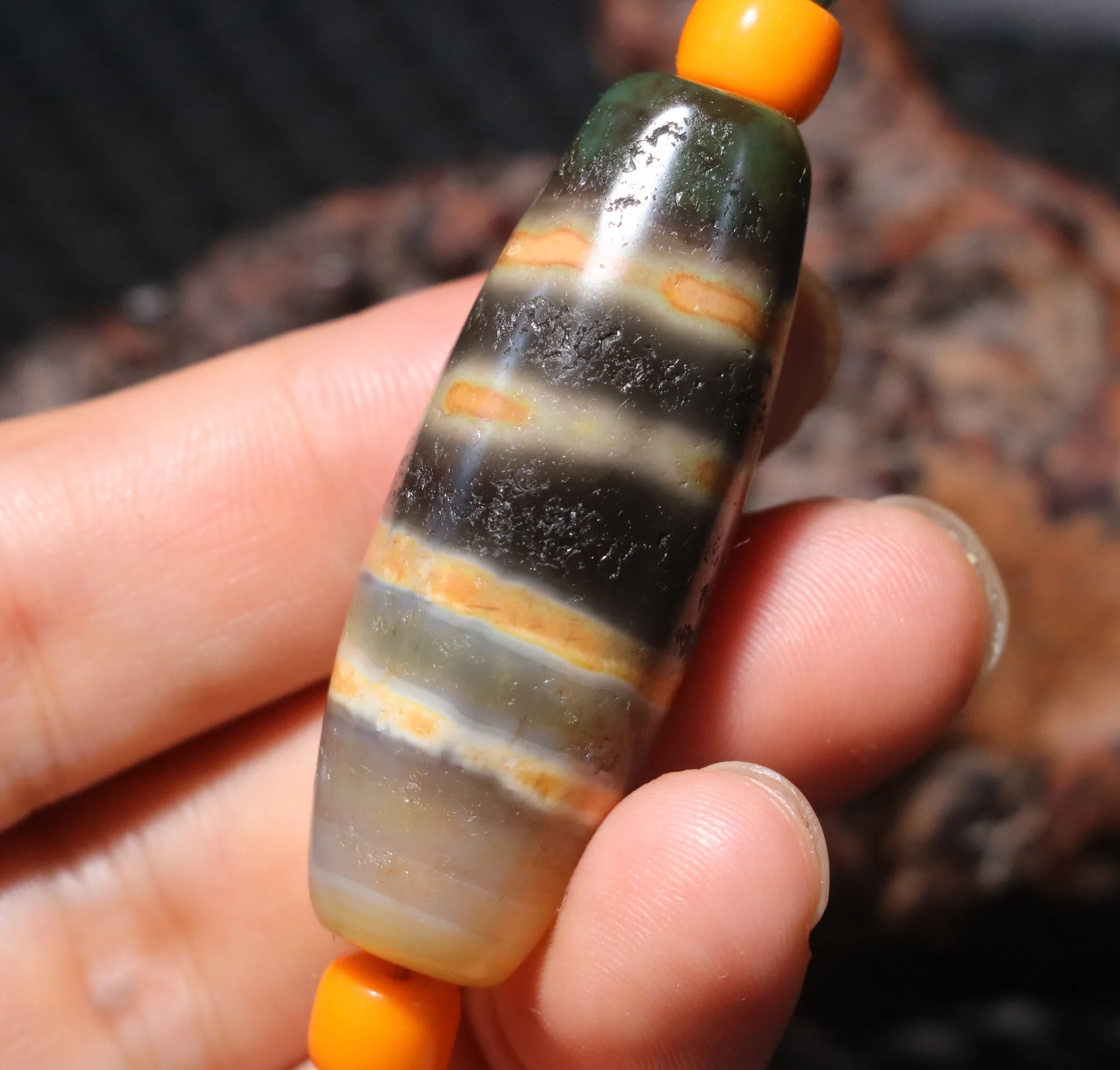 Magic Tibetan Old Agate 3 Colors Line Type Healer Medicine Drum dZi Bead Amulet For M Jewelry LKbrother Talisman UPS1216AQs