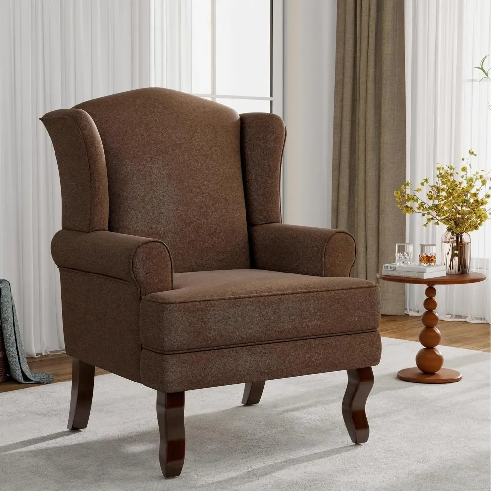 Upholstered Accent Chair for Small Space, Single So，High Back Accent Chair, Comfy Armchair with Solid Wood Legs for Living Room
