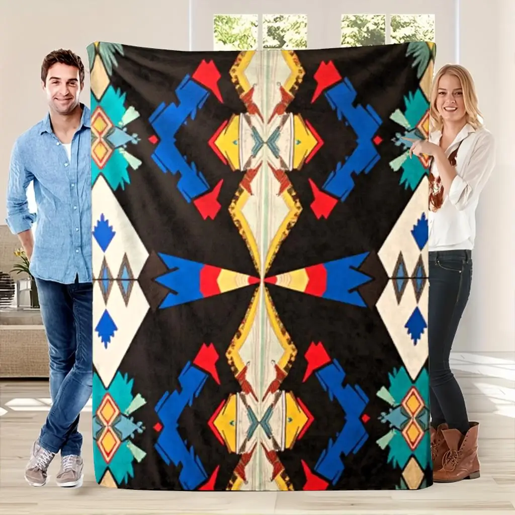 Native Southwest Geometric Flannel Throw Blanket, Tribal Ethnic Pattern Soft Warm Blanket for Sofa Bed Home Decor Gift Ideas Now