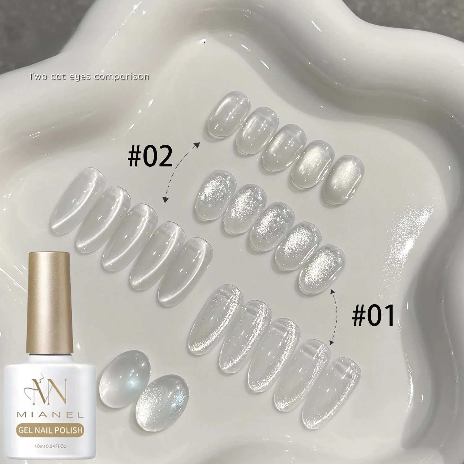 MIANEL 10ML 1-9 Stück Eis-Transparenter Weißer Wasser-Katzenaugen Magnetischer Gel-Nagellack Universeller Weißer Nagellack Nagelzubehör