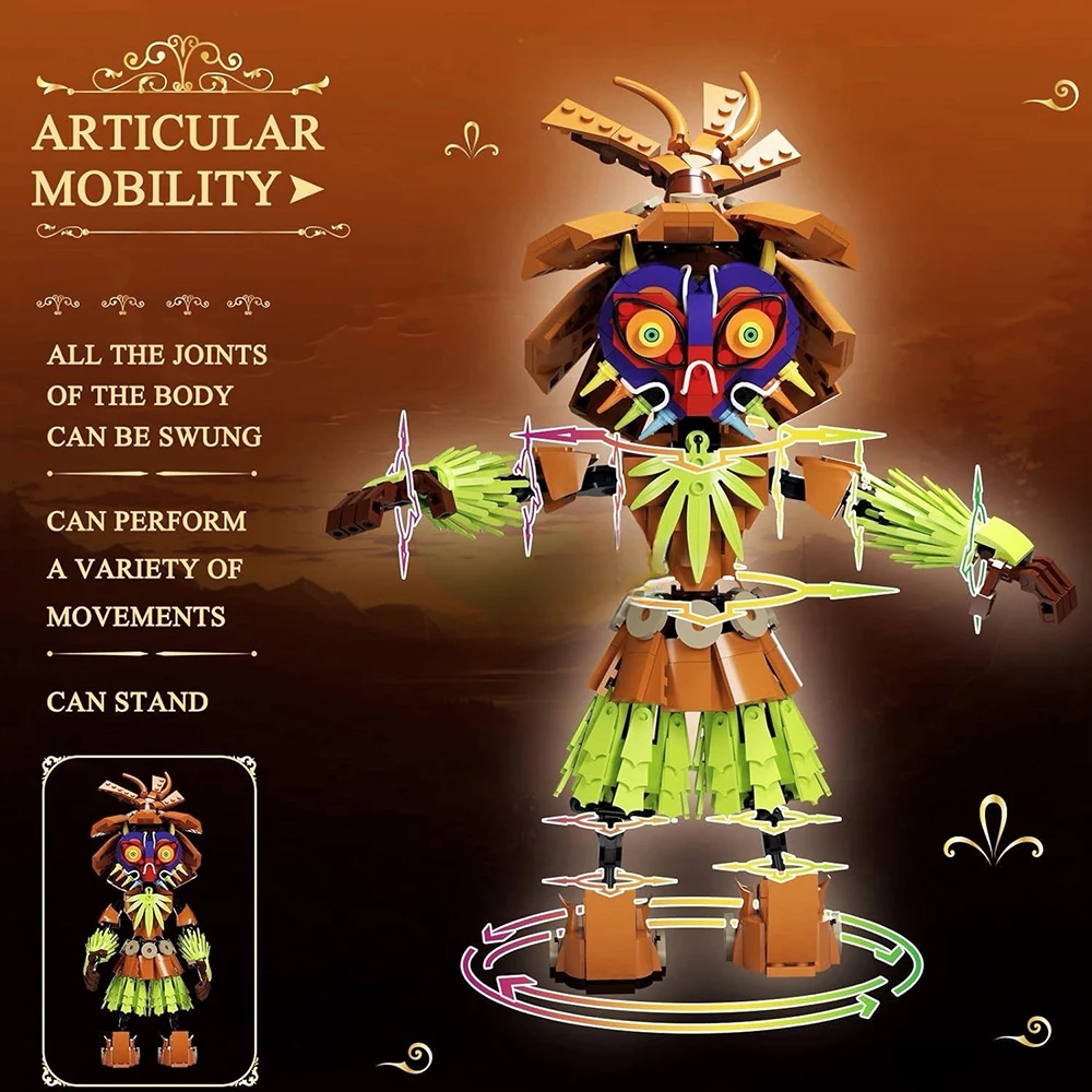 MOC 638 Pcs Ideas Zelda Skull Kid Model Wear Straw Material Clothing Game Villain Building Blocks Toys Suit for Kids Gifts