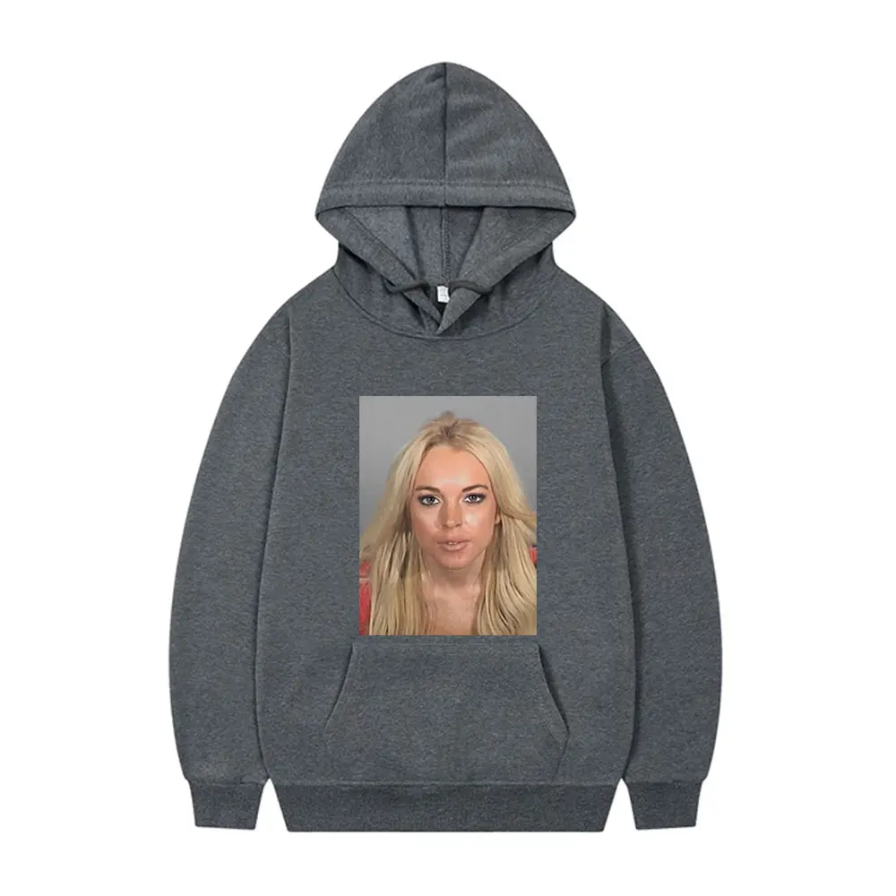 Lindsay Lohan Mugshot Print Hoodie Men Women\'s Fashion Trend Hooded Tracksuit Unisex Fleece Cotton Oversized Long Sleeve Hoody