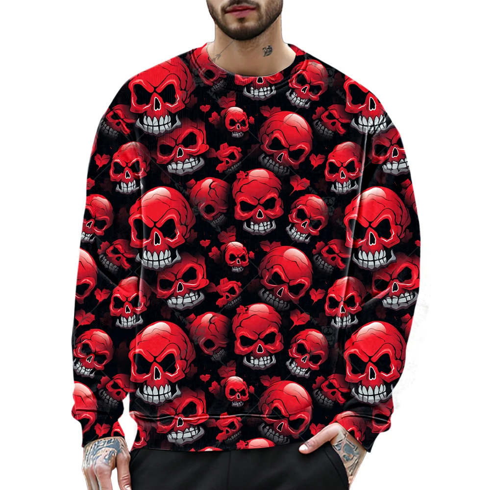 3D ดอกไม้กะโหลกกราฟิกเสื้อกันหนาวผู้ชายโกธิคการออกแบบสร้างสรรค์ O-คอแขนยาวเสื้อหลวมระบายอากาศได้ดีสบายเสื้อผ้า