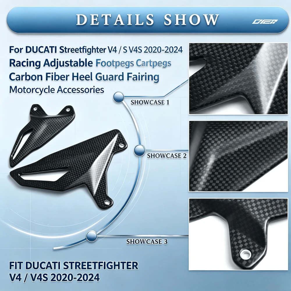 Adjustable Racing Footpegs Carbon Fiber Heel Guard Fairing Fit Ducati Streetfighter V4 V4S 2020-2024 Motorcycle Mod Accessories