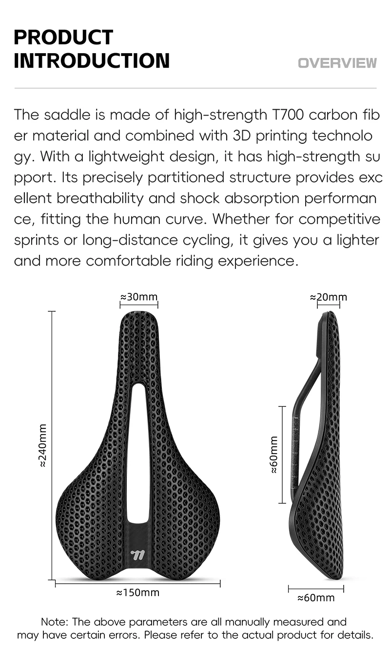 WEST BIKING 3D-Gedruckter Fahrradsattel T700 Carbonfaser Titan-Legierung Cr-Mo Sitzbügel Komfort-Polster für Rennräder 145/150mm – Detail 17