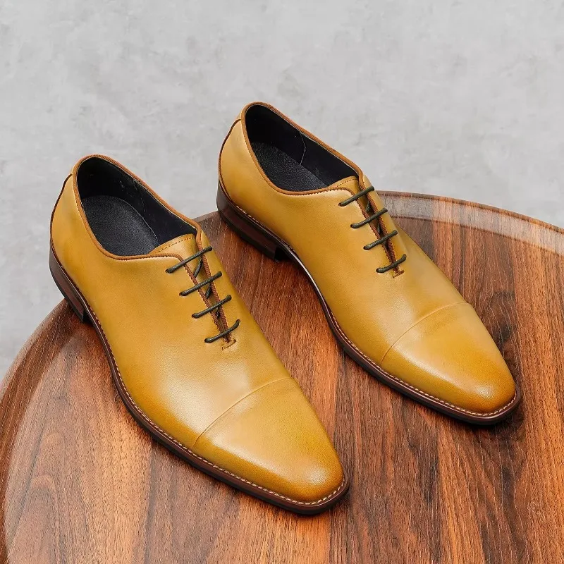 Designer Luxury Lace Up Derby Shoes Business Formal Commuting Men's Leather Shoes Square Toe Wedding Shoes Male Oxfords