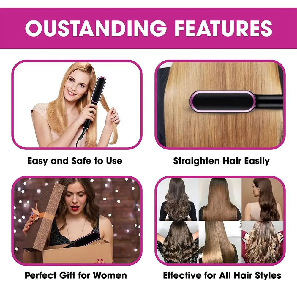 Hair Brush Hot Air Comb Straightening Dryer Hot Brush Flat Iron Hair Straightener Brush Ceramic Electric Heat Comb Styler Tools