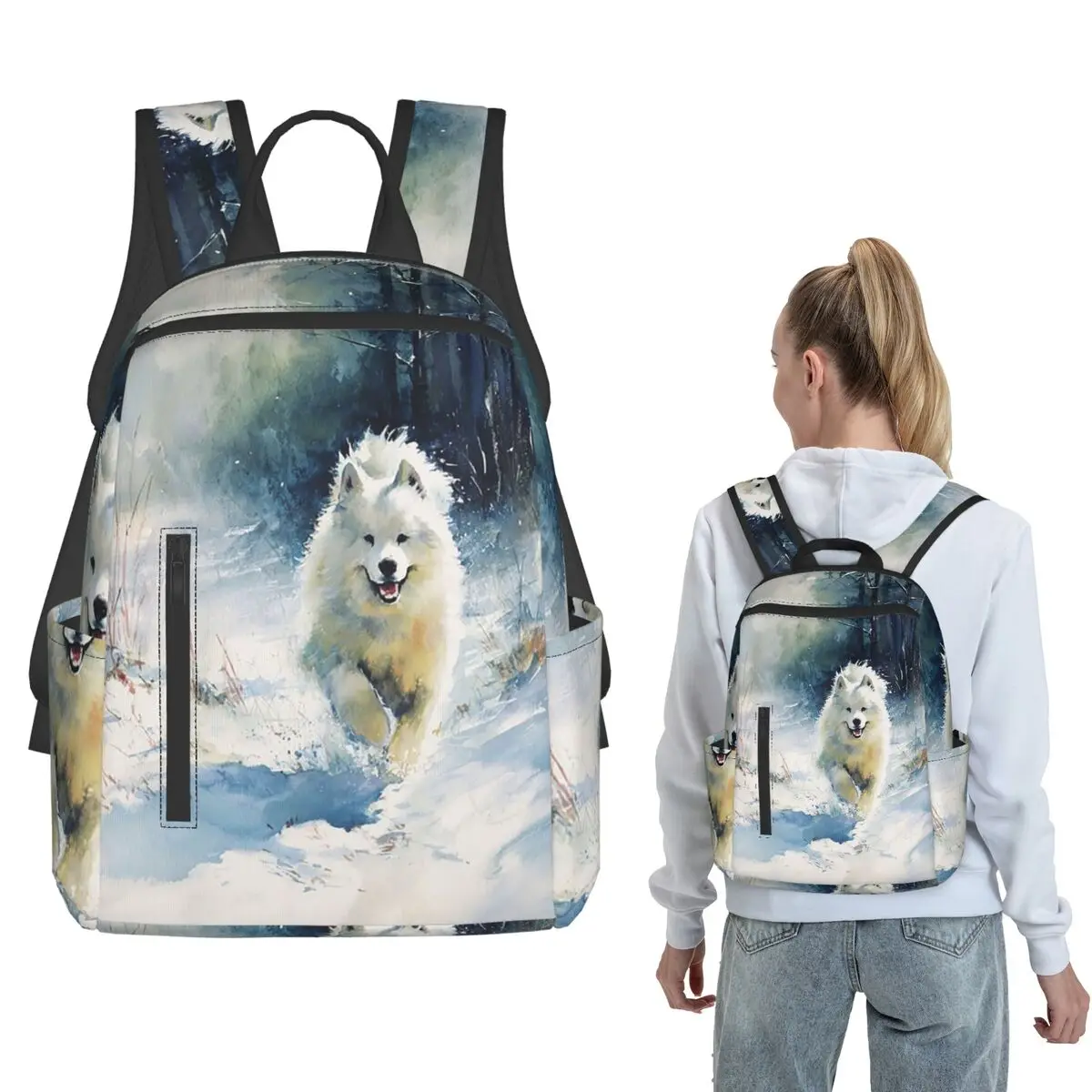 Samoyed Dog In The Snow Backpack Large Capacity Boys Girls BookBag School Bag Shoulder Bags for Men Women