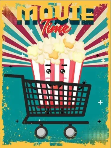 Metal plaque vintage retro style Movie Time Popcorn Classic tin door sign tin sign