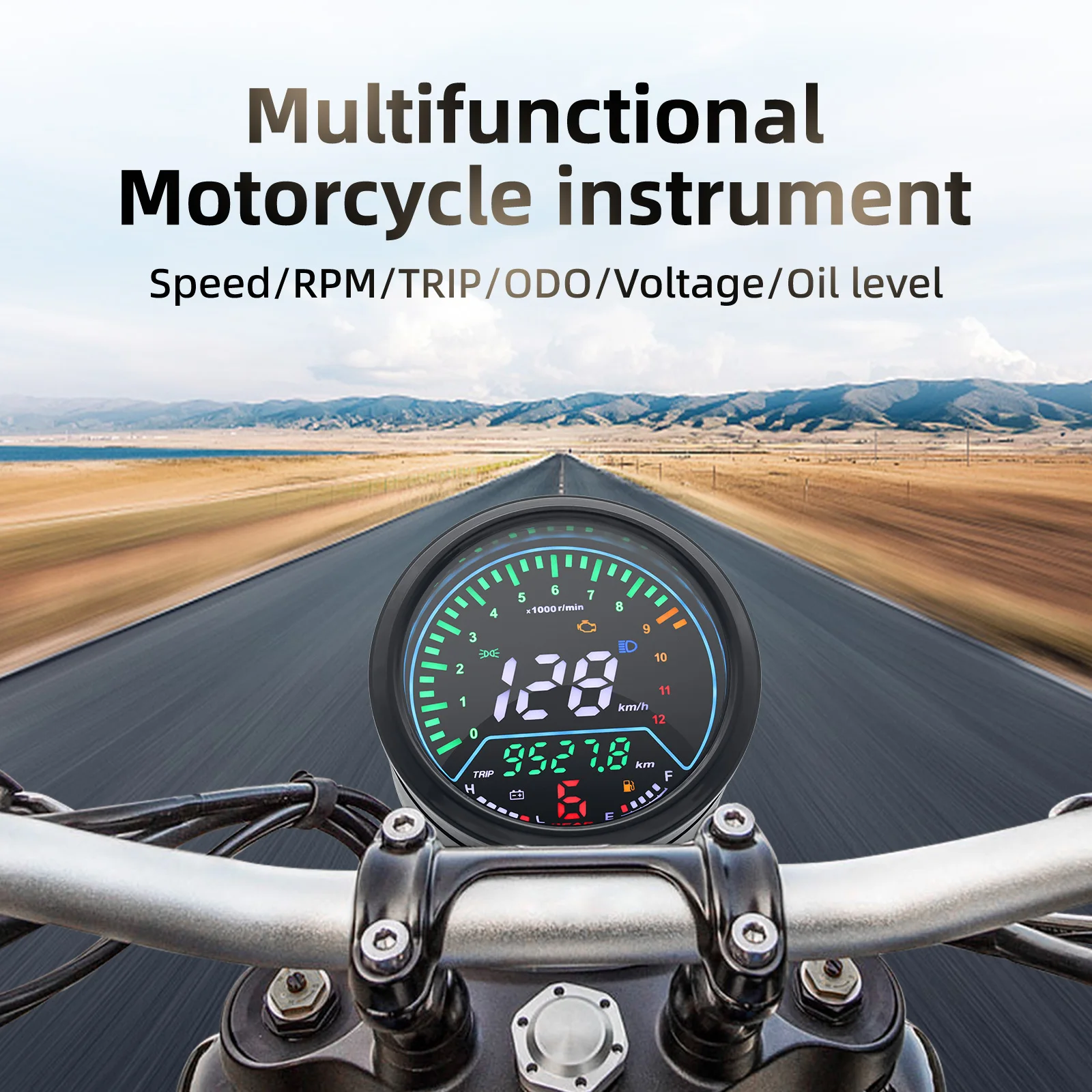 Motorcycle Speedometer RPM Voltage Fuel Level Digital Dashboard for Suzuki GN125 Meters 0~12000 RPM Alarm Display Gear Indicator