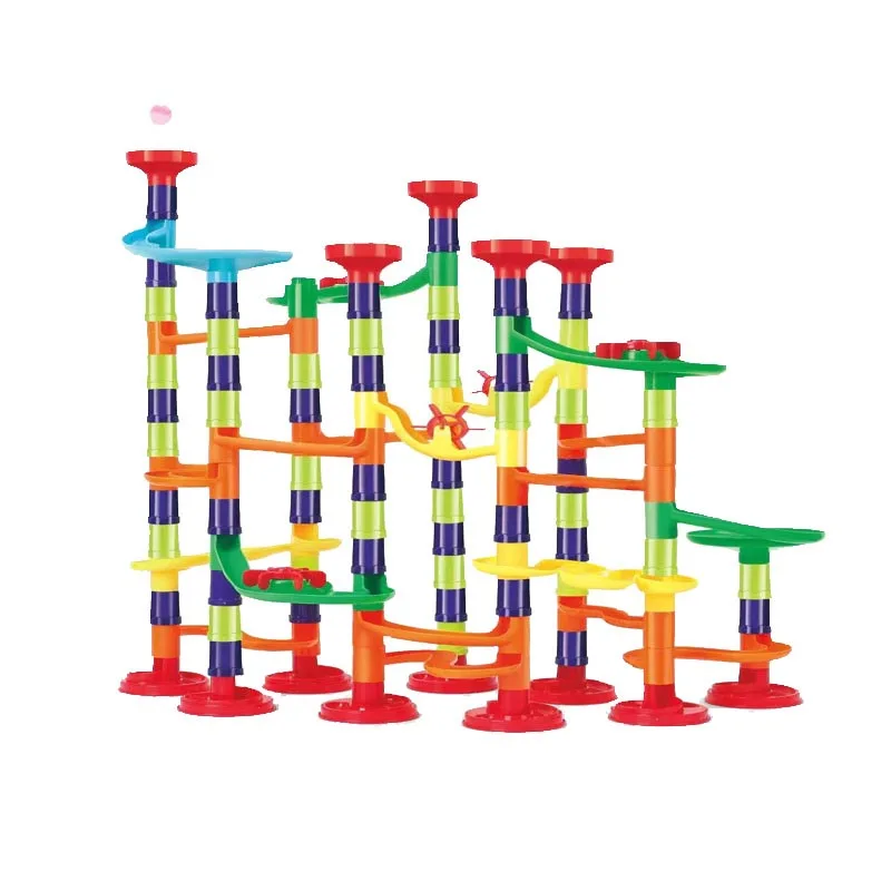 الرخام تشغيل سباق المسار اللبنات الاطفال DIY متاهة الكرة لفة لعبة الرخام تشغيل سباق كوستر مجموعة أنابيب الشريحة الرخام لغز اللعب