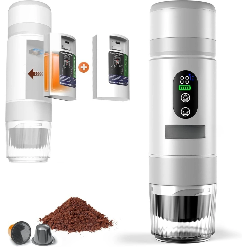 

Self Heating Portable Coffee Machine 80ml 8 Cups USB C Rechargeable 20Bar Espresso Maker for Camping Travel Compatible Ground