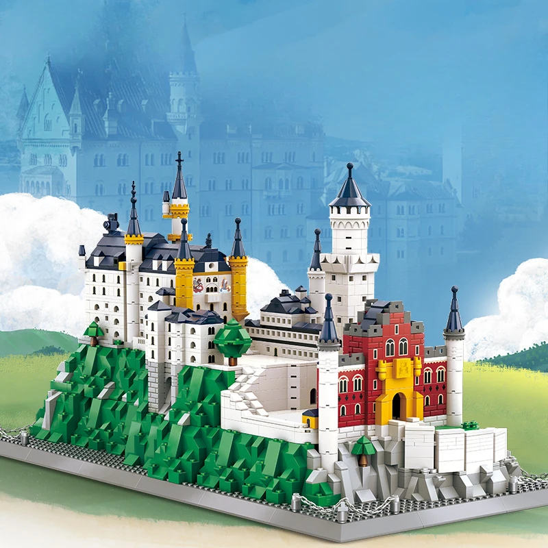 Moc Jerman Bavaria Neuschwanstein Castle Partikel Kecil Blok Bangunan Mainan Pendidikan Grosir Perakitan Anak-anak