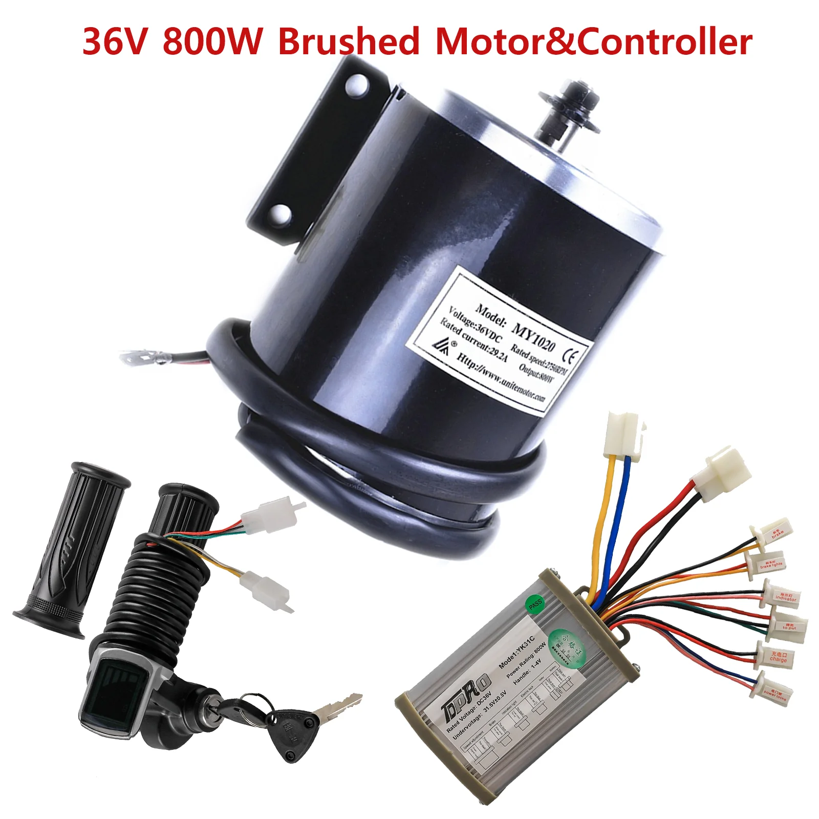 36V 800W Brush Motor 11 Teeth fit 25H Chain& Controller &  LCD Key Throttle for  ATV Quad Dirt Bike Moped Go Kart