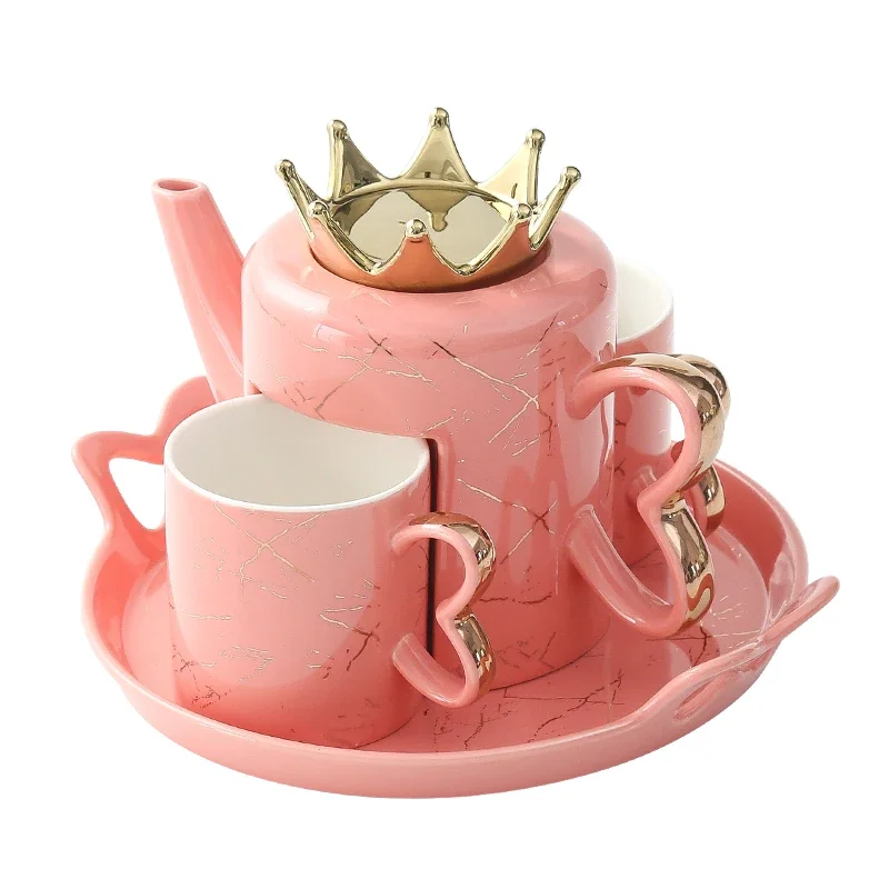 Imitation Marble Ceramic Tea Set One Pot Two Cups with Tray Couple Coffee Cup Nordic Office Home Kettle