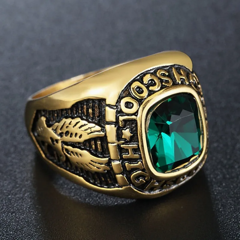 Red Stones Masculine Stainless Steel Soldier's Ring Eagle High Scool Carved Titanium Cool Finger Bands Sizes 7 8 9 10 11 12 13