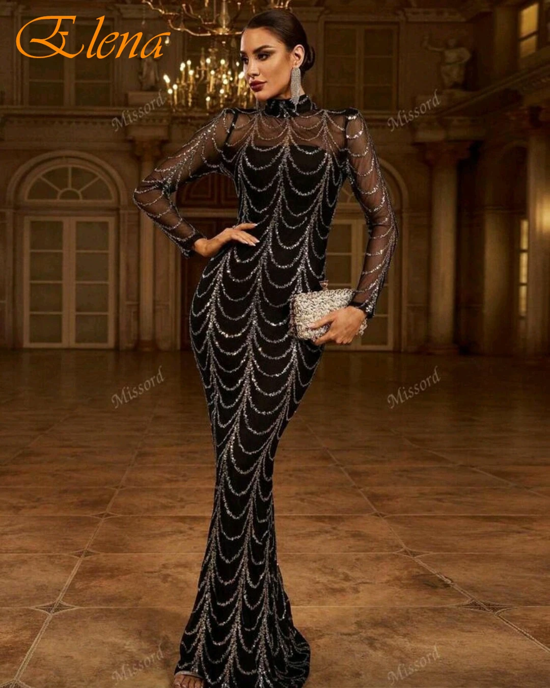 

Customized Mermaid High Collar Elegant Sexy Evening Dress Classic Modern Bespoke Occasion Gowns Sparkly Delicate Celebrity Gowns