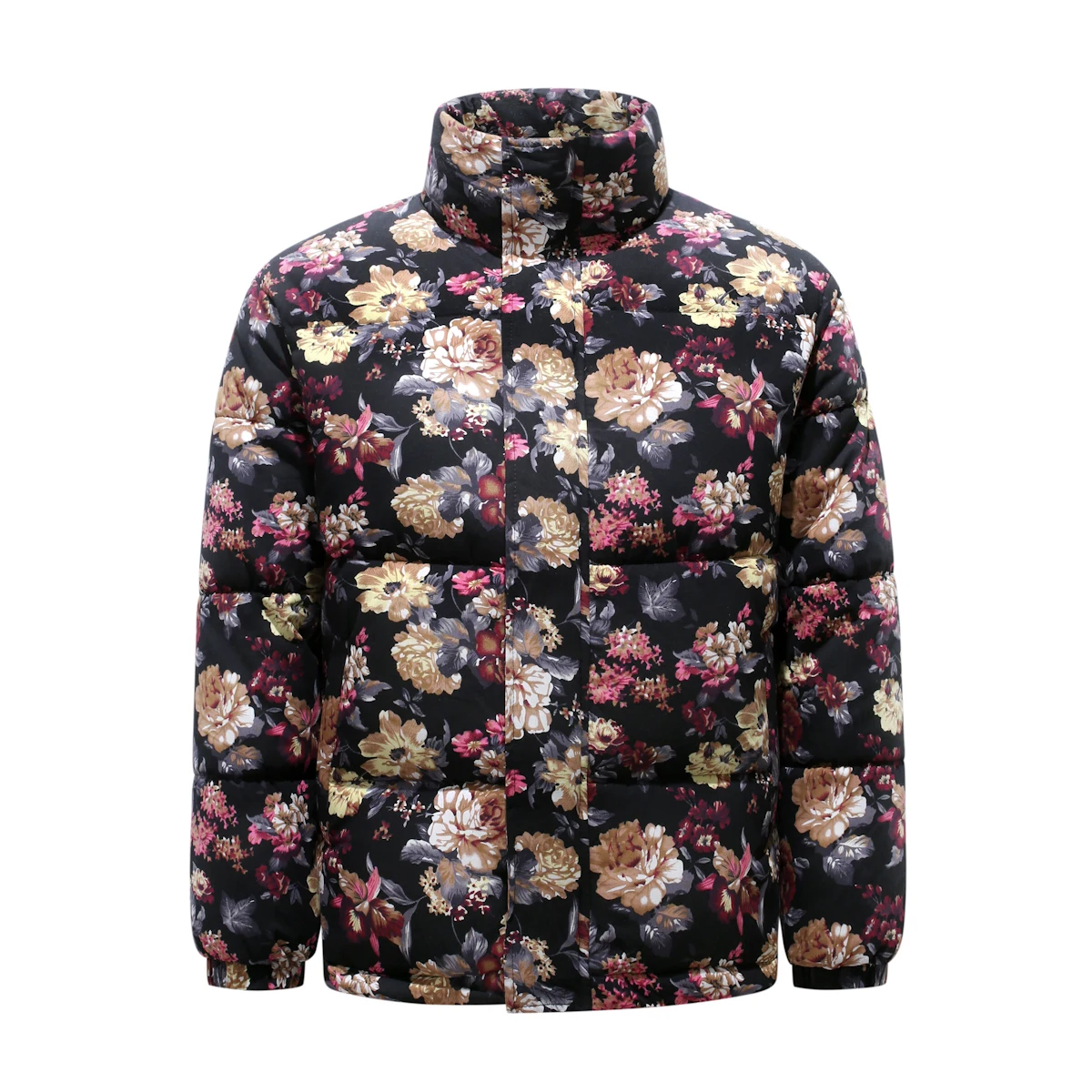 Winter Men Warm Jackets Men Floral Chinese Style Cotton Padded Jacket Men Stand Collar Thick Coats Outwear Men Casual Parkas