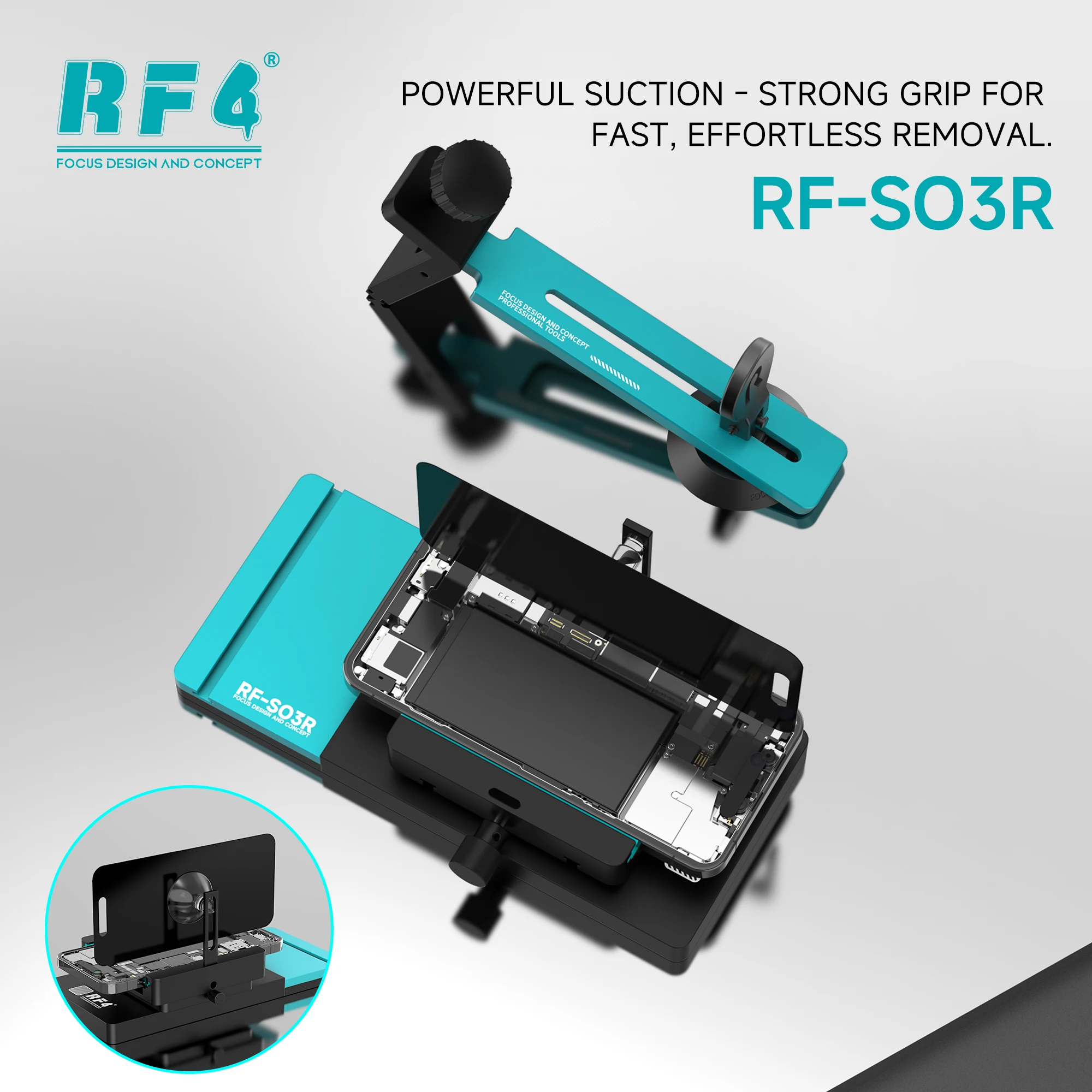 RF4 RF-SO3 Universal LCD Screen Remover Tool for iPhone 8-17 Pro Max, Adjustable Width 90-110mm with Camera Notch Design Clamp