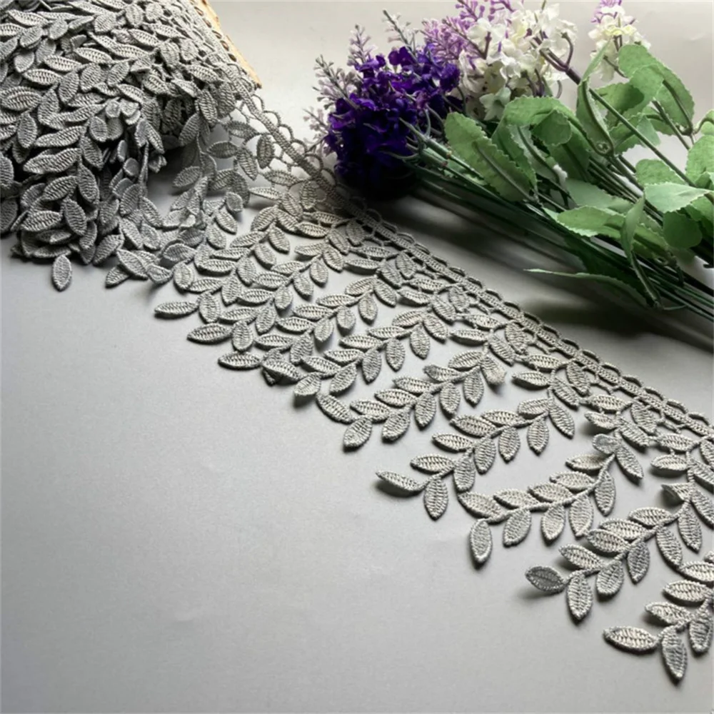 

2 yard Gray Cotton Leaf Tassel Fringe Flower Embroidered Lace Trim Ribbon Fabric DIY Wedding Sewing Supplies Craft Decoration