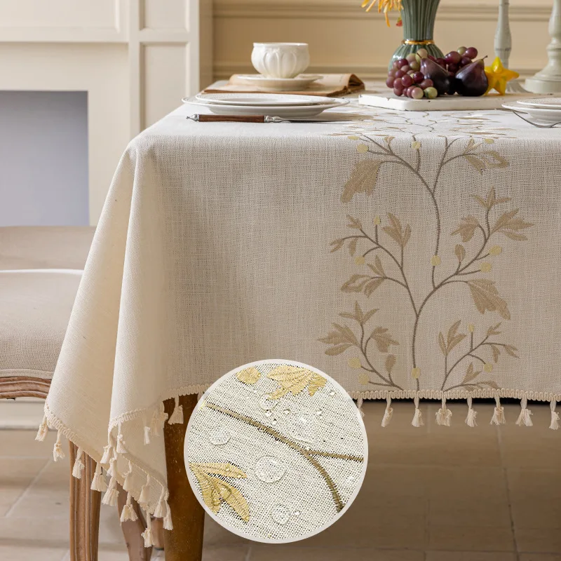 Rectangular Cotton And Linen Tablecloth Waterproof And Dust-Proof Tablecloth For Kitchen And Dining Table Decoration