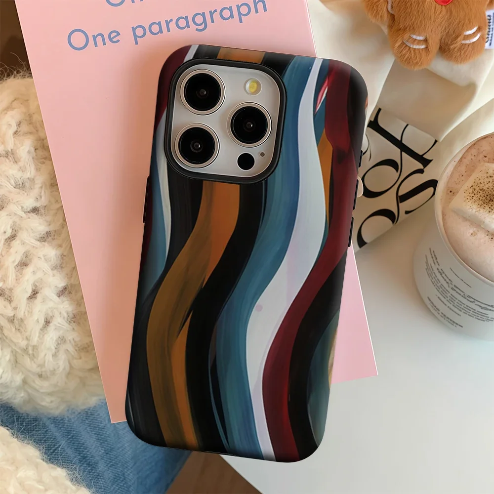 مجردة ملونة موجة الفن IPhone17 يجب أن يكون لديك جراب هاتف آيفون 17 16 15 14 13 12 11 برو ماكس زائد طبقة مزدوجة الغطاء الخلفي