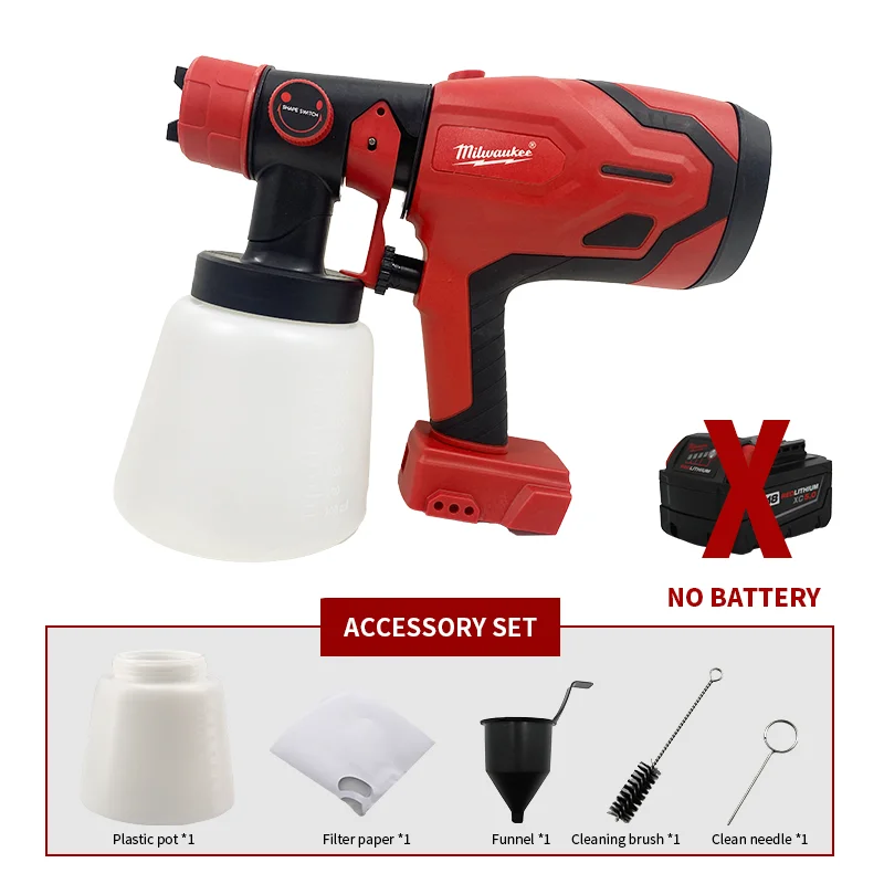 Milwaukee-PISTOLA DE PULVERIZACIÓN eléctrica de alta potencia, pulverizador de pintura compacto con forma ajustable, aerógrafo con batería de 18V, herramienta nueva, 800ML