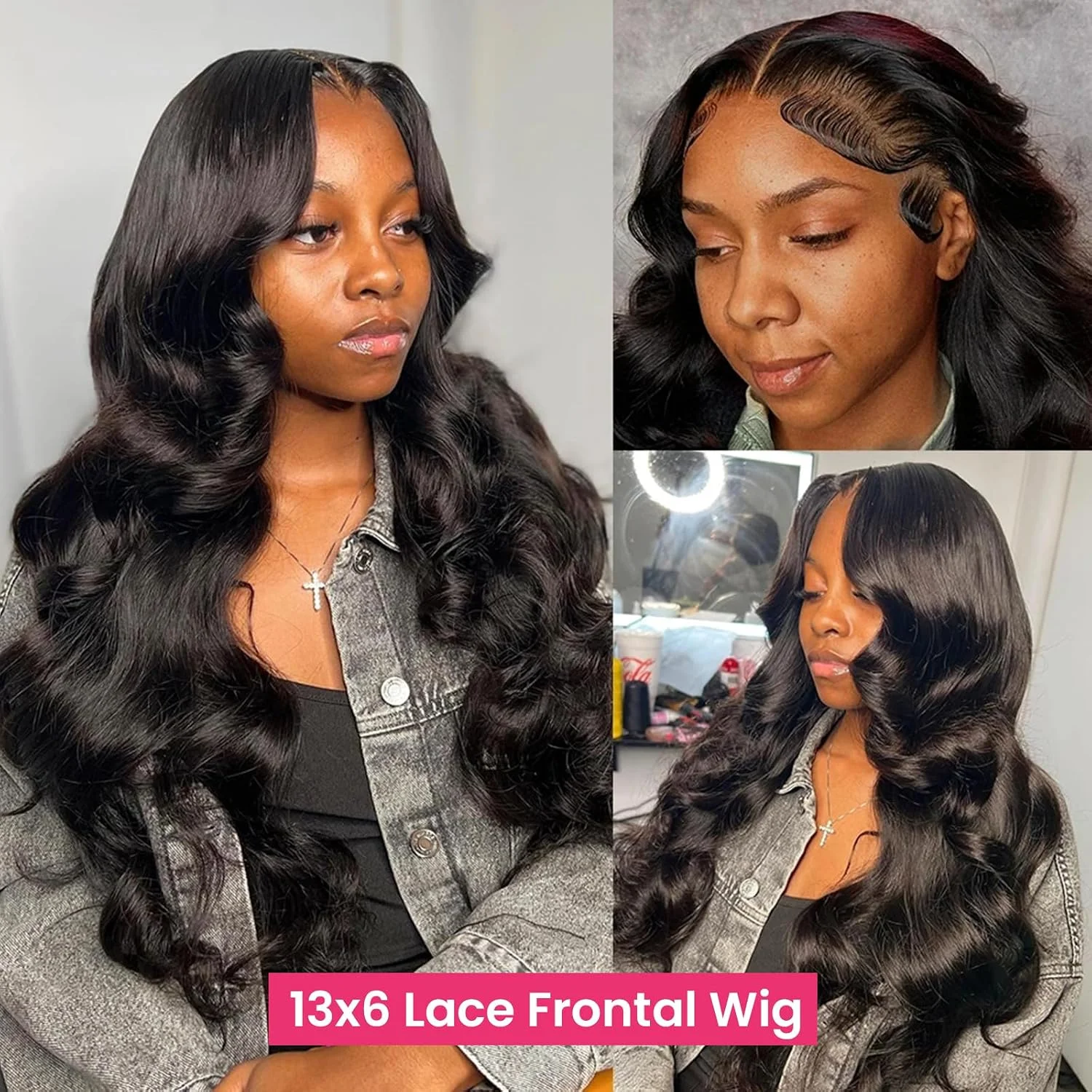 Body Wave Lace Front Wigs Human Hair 13x6 HD Body Wave Human Hair Wig Natural Black Glueless Lace Frontal Wigs 220% Density Pre Plucked with Baby Hair view 2
