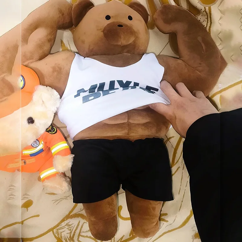 Funny Muscle Gym Bear Plush Toy Squishy Stuffed Bodybuilding Teddy Bear Doll Perfect Birthday Gift for Boys Girls Gym Lovers