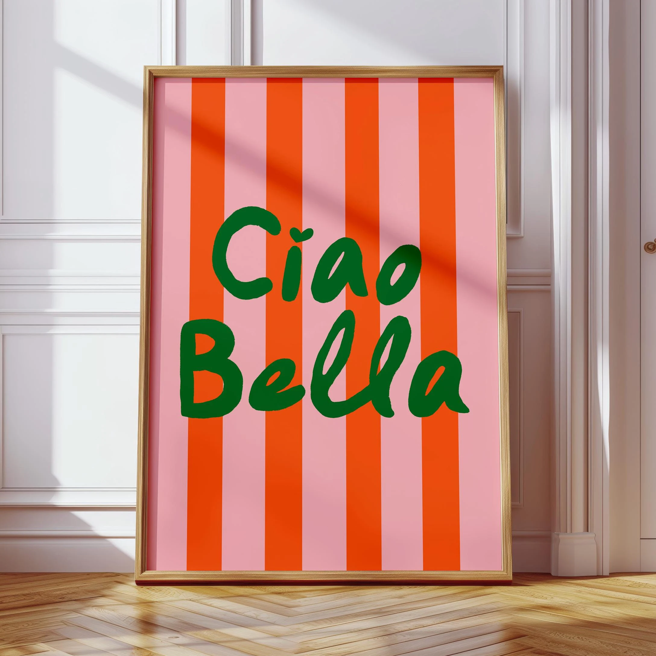 Ciao Bella Poster Sage Green Wall Art Stripe Print Preppy Aesthetic Kitchen Wall Art Dopamine DecorTrendy Wall Art Decoration