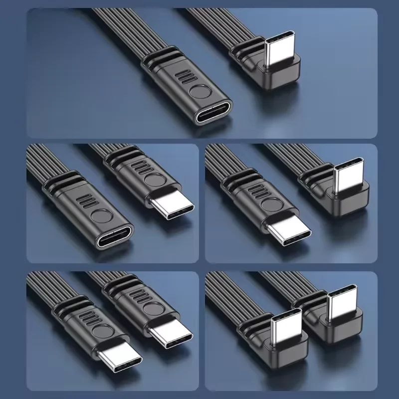DOONJIEY 90 Degree Type C Flat Silicone Cable 480Mbps USB C Male To Female Extender Data Cord 45W Charging for Samsung Xiaomi