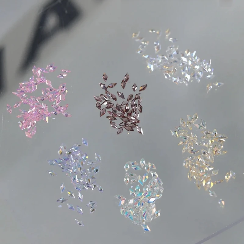 5A 스파클 미니 지르콘 오로라 얼음 반투명 코냑 믹스 모양 샤프 다이아몬드 네일 아트 라인 석 장식 매니큐어 매력