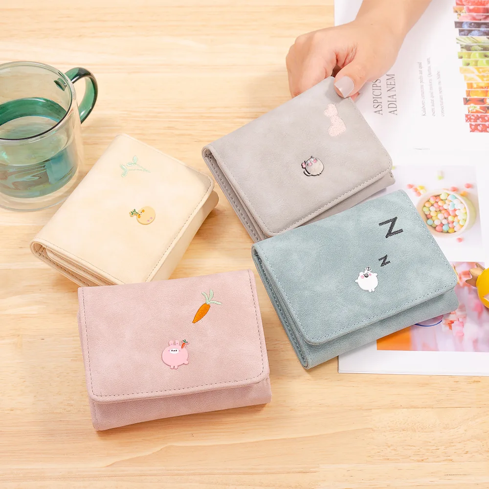 NEW Chinese Women Girl Lady Classy Cute Pink Fashion Simple Embroidery Lovely Fox Tassel Short Money Case Wallet Purse