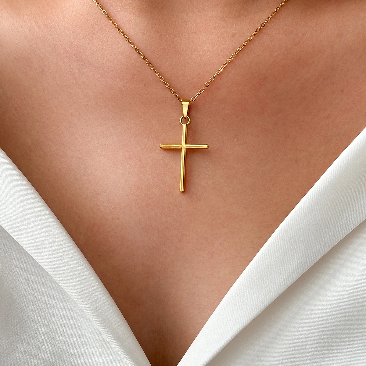 Stainless steel necklace cross pendant hip-hop street fashion trendy men and women fashion jewelry party outing play collocation