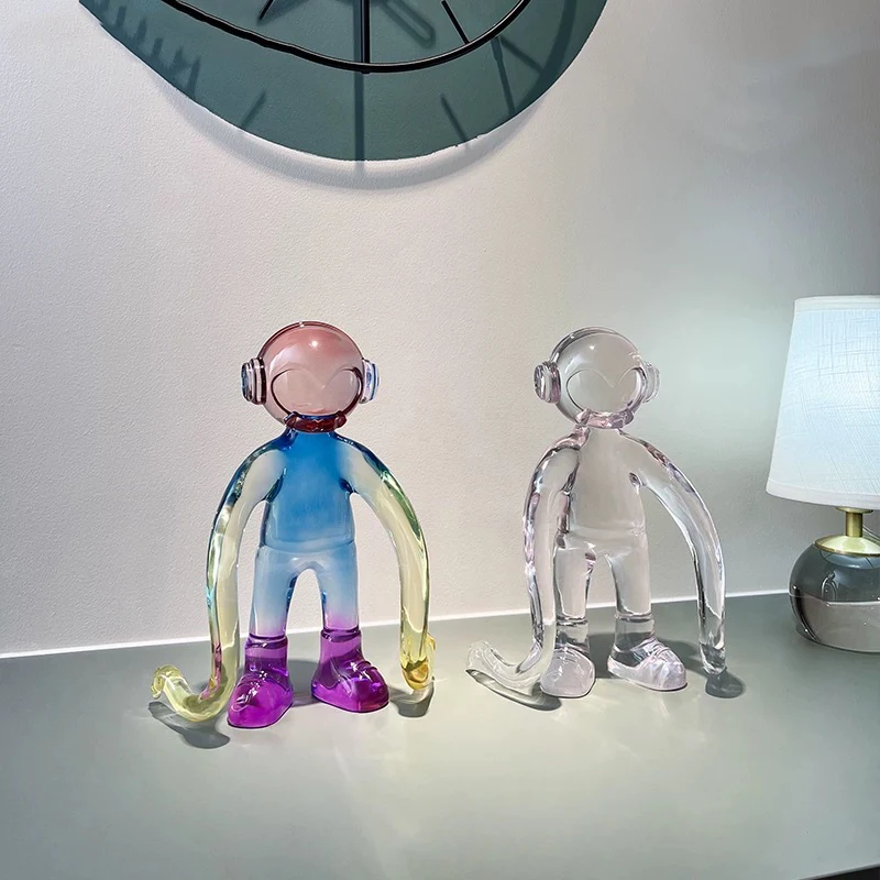 Transparent Resin Crafts,Long Arm Monkey Sculpture Ornament,Cartoon Artwork Statues,Nordic Living Room Decor,Modern Art Gifts