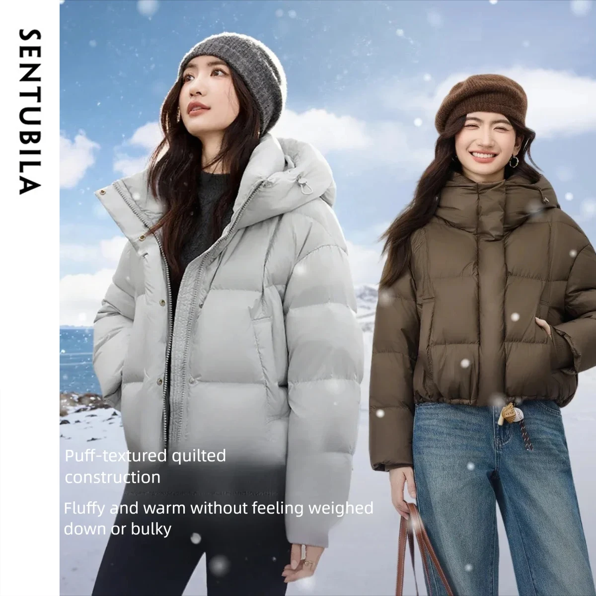 SENTUBILA женский пуховик с нулевым давлением, зима 202, легкое теплое графеновое свободное короткое пуховое пальто W54YC1882