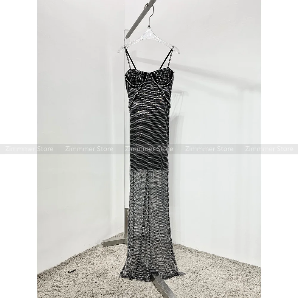 

2024 Summer New High-end Women Diamonds Elegant Sheath Style Long Dresses Dresses