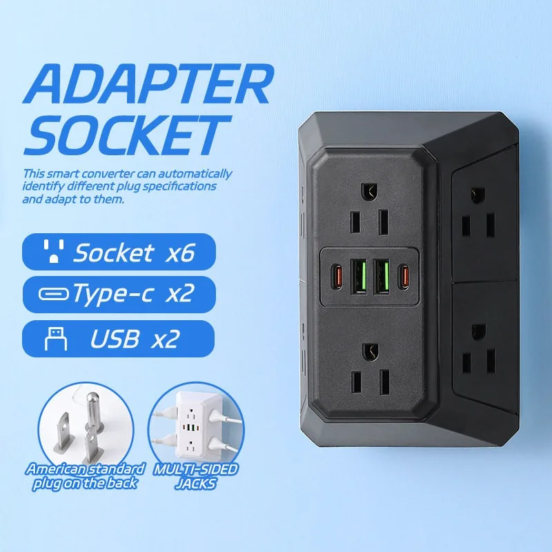 American Standard 110V Converter Socket USB + Type-c Fast Charging Socket Plug Expansion