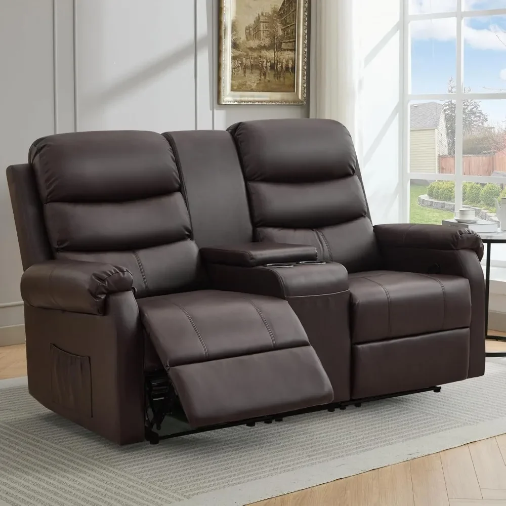 

Manual Reclining Loveseat Sofa - Wall Hugger Loveseat Recliner with Console, Cup Holders and Side Pockets for Living Room