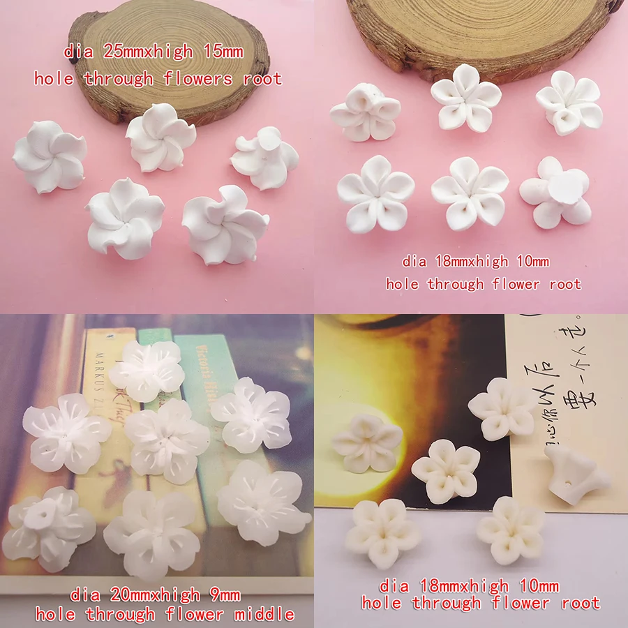 

20pcs/lots Polymer Clay White Plumeria Frangipani Flowers Beads For Bridal Wedding Hair Jewelry Diy Making Accessories Supplies