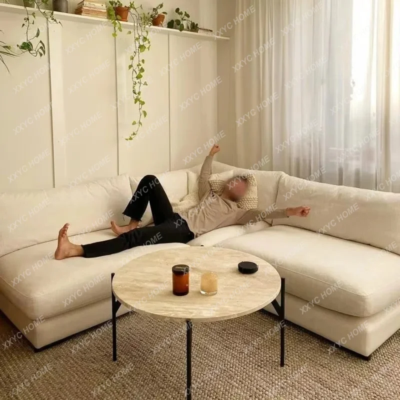X40  High-end White Down Cotton And Linen Fabric Sofa Modern Simple Size Apartment Corner Combination
