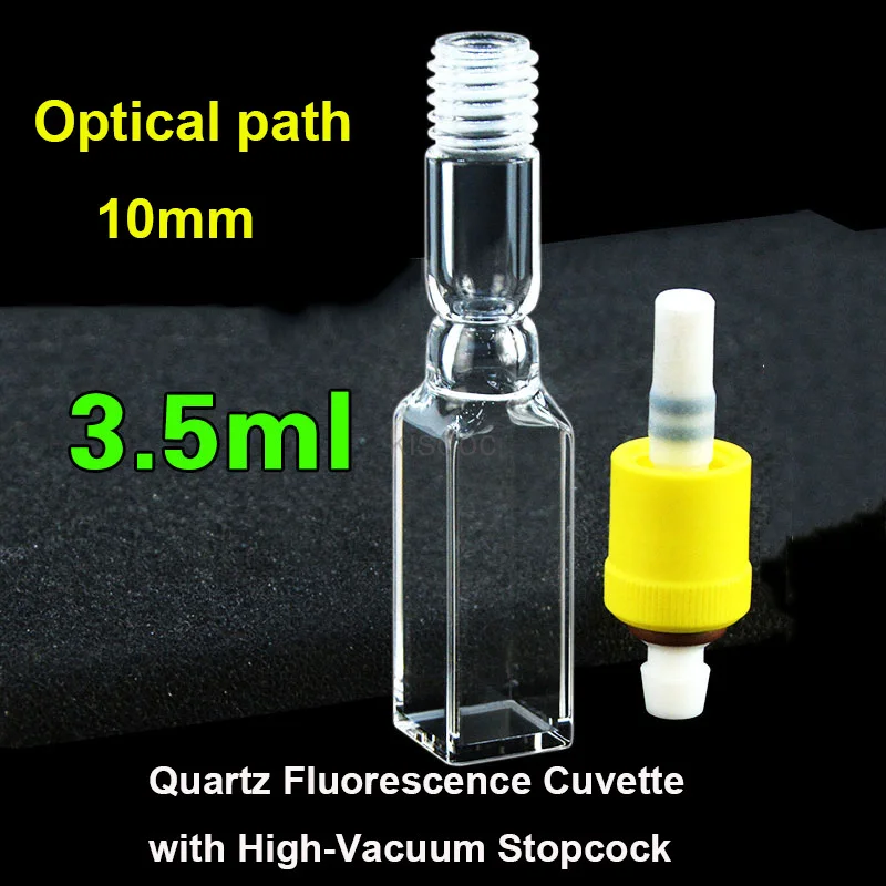 1PC 10mm Quartz Fluorescence Cuvette 3.5ml Five Sides Clear Vacuum Stopcock Sample Cell For Anaerobic Experiment
