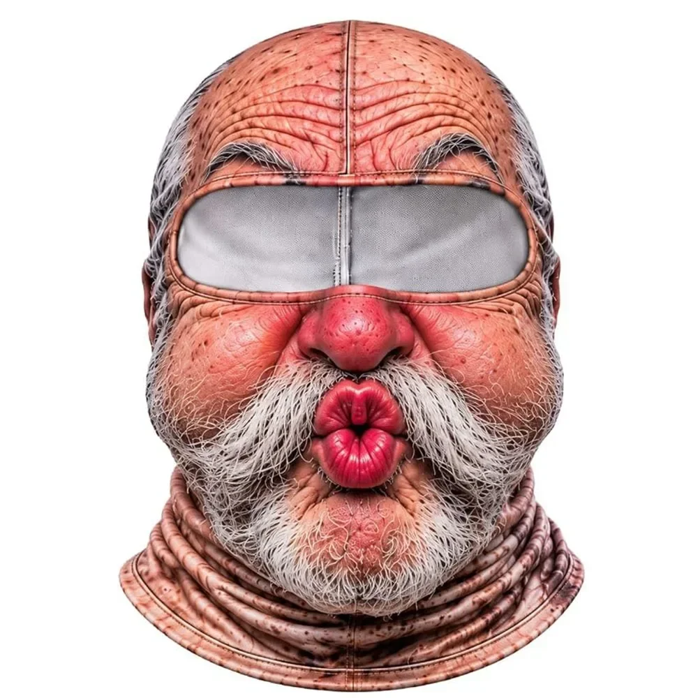 3D-geprinte balaclava met gezichtsmotief, volledige bedekking, ademend, met ooggaten, witte snor, elastische skimasker, capuchon