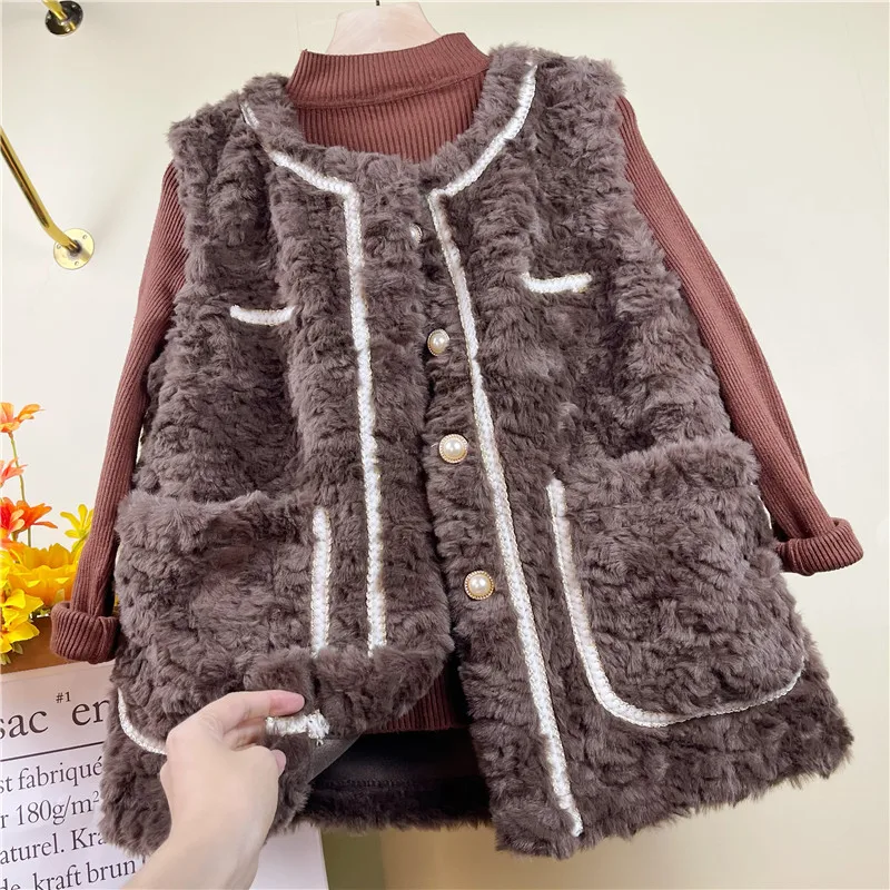 Lam Bont Vest Vest Vrouwen Jas Lente Herfst 2023 Bont-Geïntegreerde Vest Vrouwelijke Bovenkleding Losse Mouwloos Vest Jas