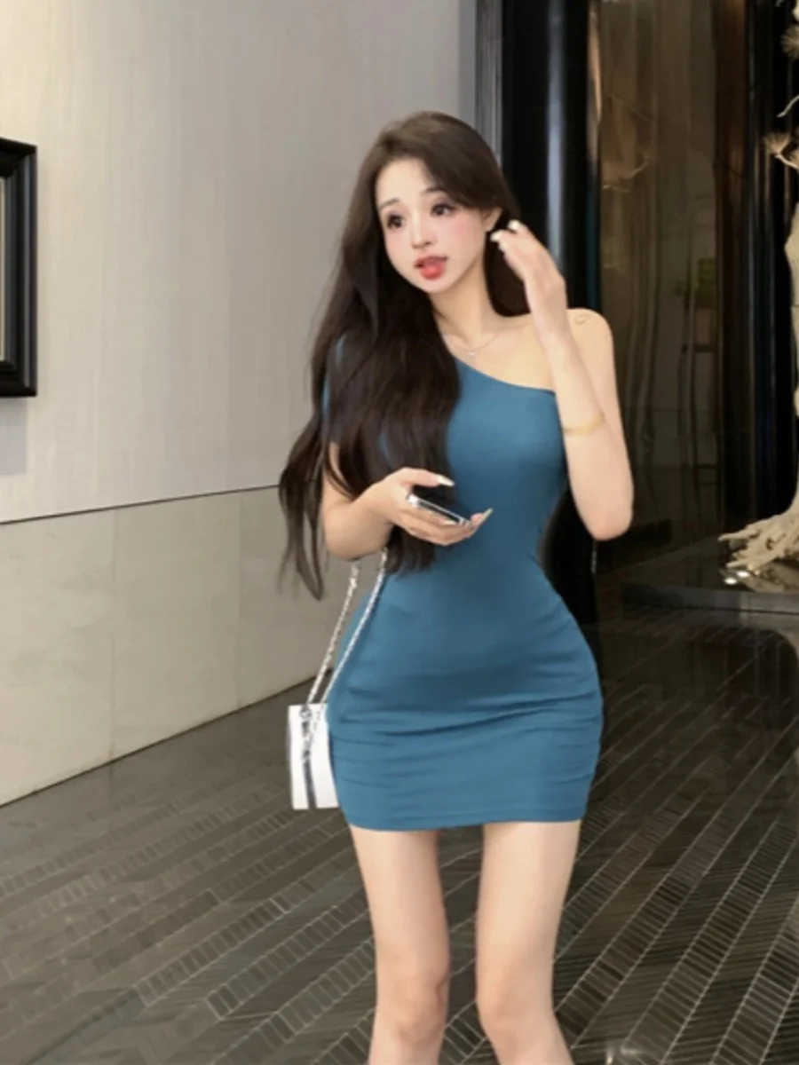 Ele Pure Desire مثير غير متناظرة oulder Dr المرأة الصيف تصميم جديد التخسيس Bodycon ort تنورة العصرية القطن 00%
