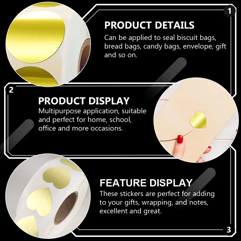 

2 Rolls Heart-Shaped Round Sealing Stickers Self-Adhesive for Gift Bags Handmade Crafts Envelope DIY Label Seal Stickers