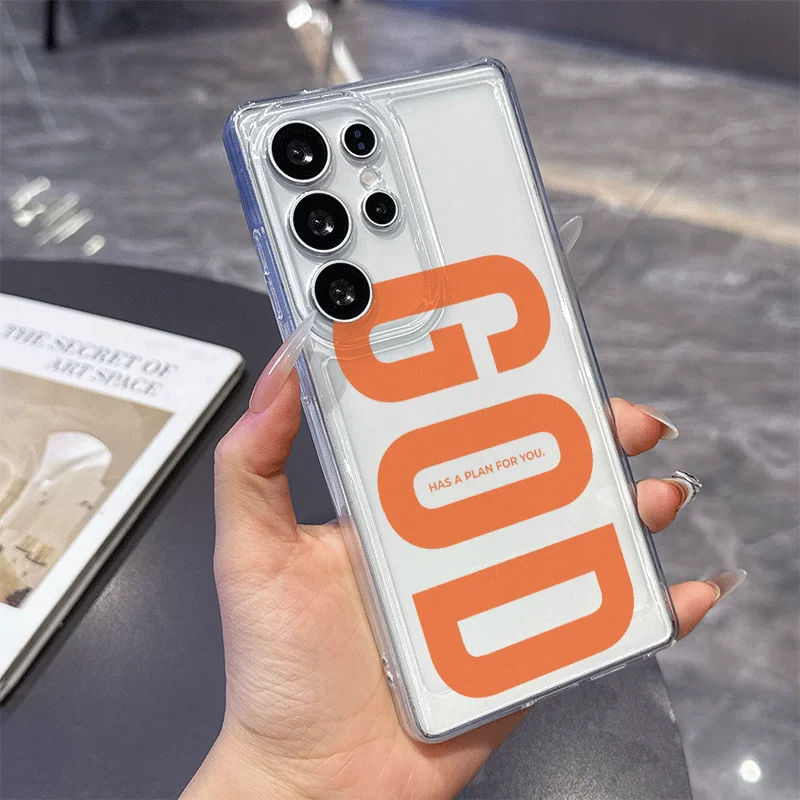 Letters God Personality Trend Pattern Clear Phone Case for Samsung Galaxy S26 FE S22 S23 S24 Plus S25 Ultra S21 FE 5G Soft Cover