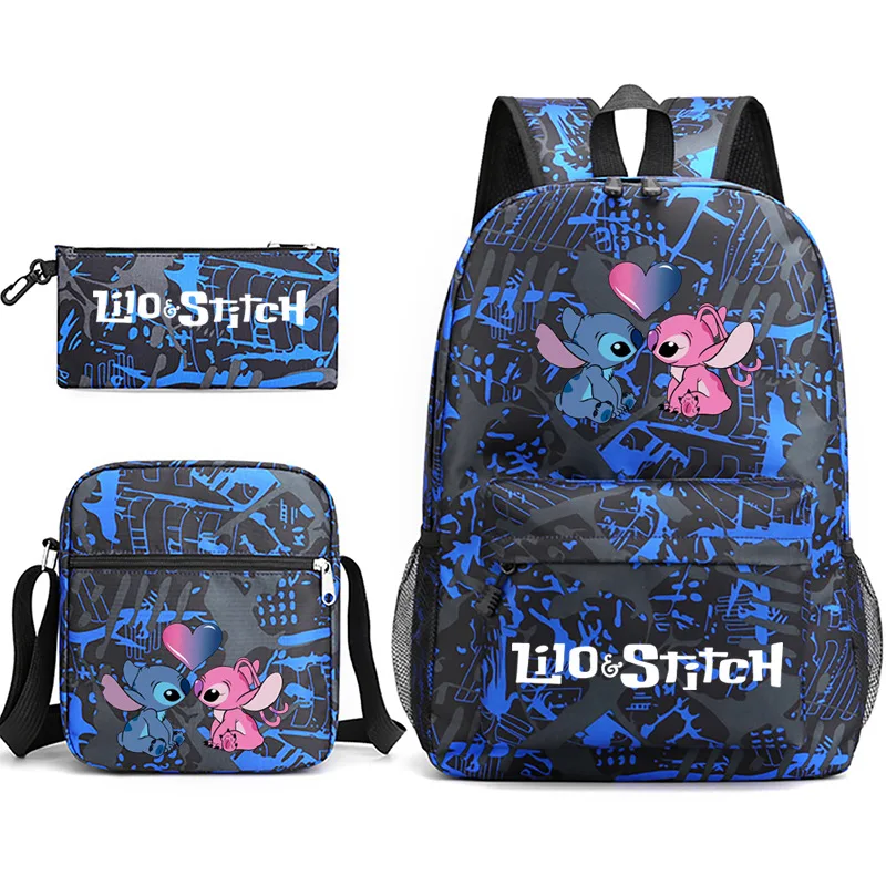 Disney-mochila de Lilo Stitch para niños, niñas, mujeres y adolescentes, bolso de mensajero, mochila escolar informal, conjuntos de 3 piezas