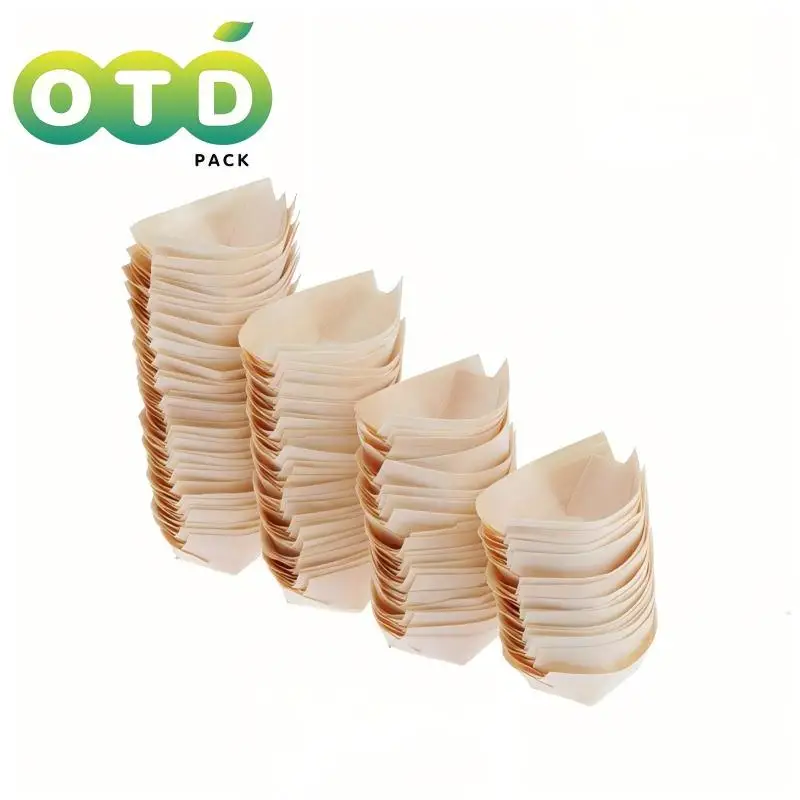 Disposable Wood Serving Boats - Natural Pinewood Take Out Trays: Perfect for Restaurants, Caterers and Food Trucks