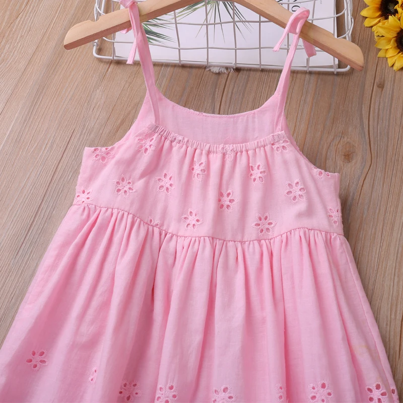 Summer Dress Kids Clothing Hollow Flower Dress Casual Girls Sleeveless Shoulder Straps Princess Dress Children Costume